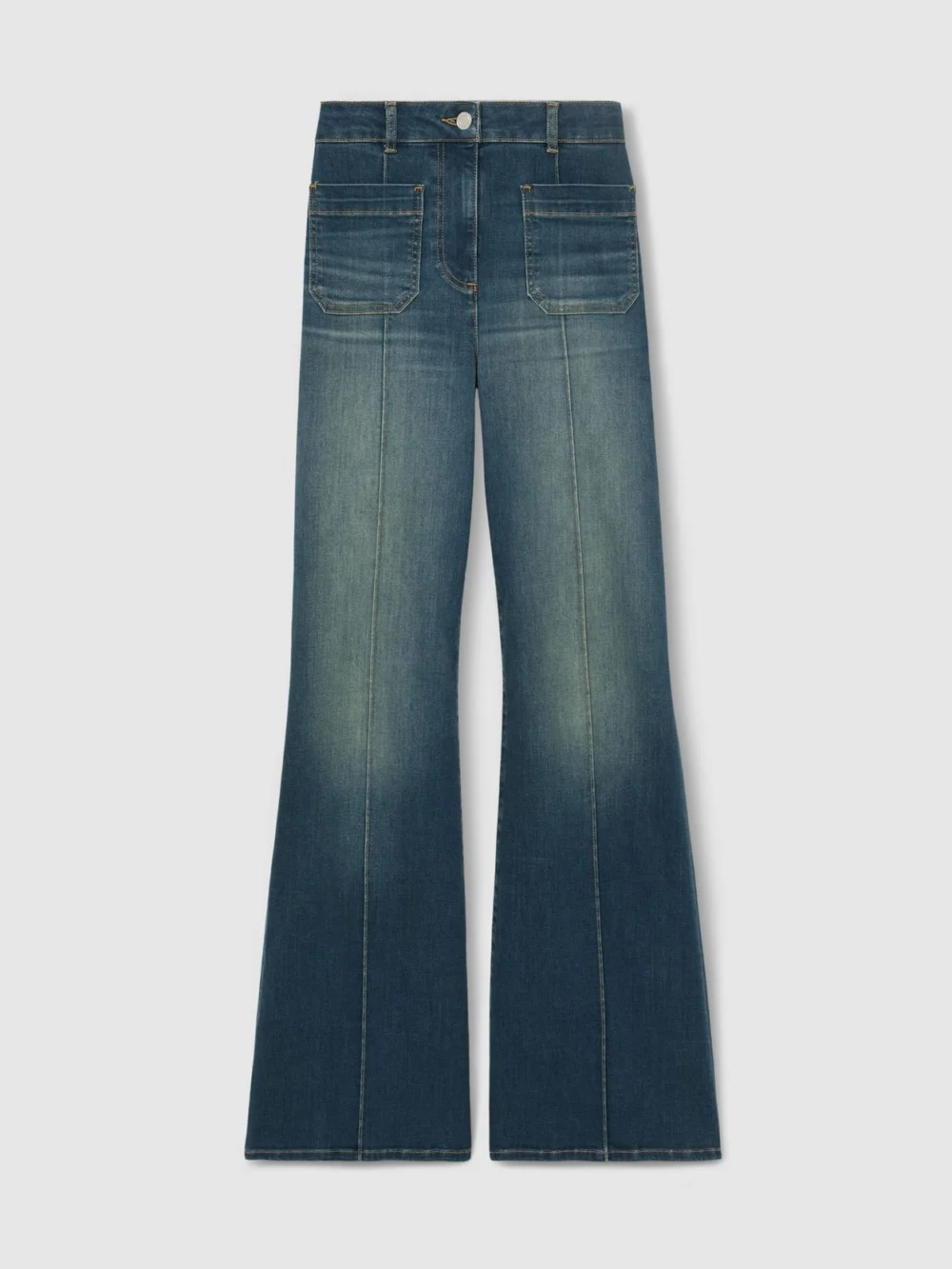 Reiss Sakura Mid Blue Patch-pocket Flared Jeans, view 2
