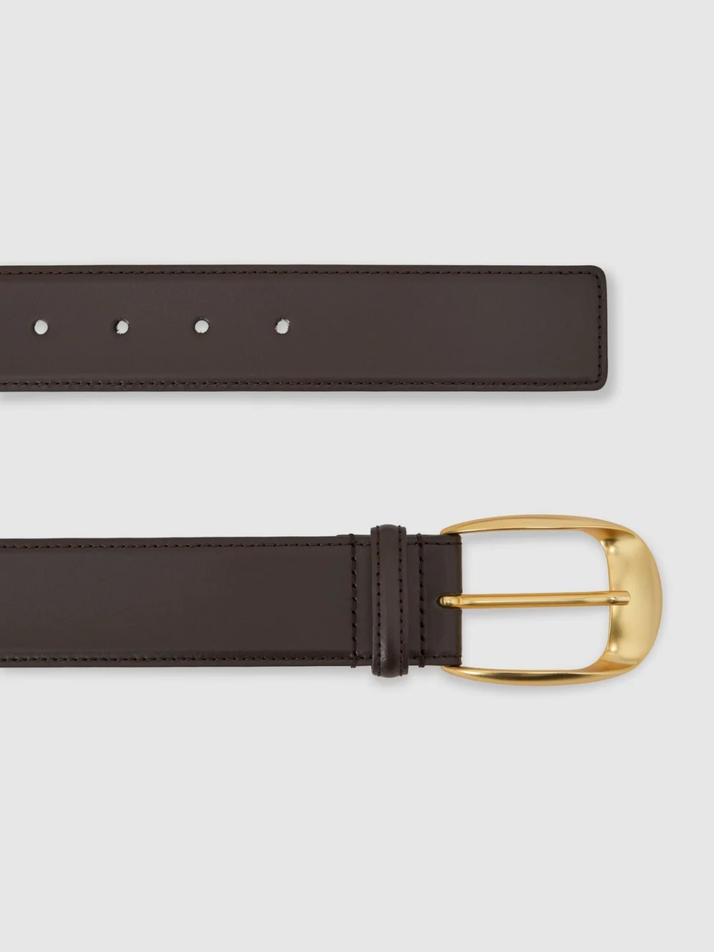 Reiss Sammy Chocolate Leather Rounded-buckle Belt, XL, view 3