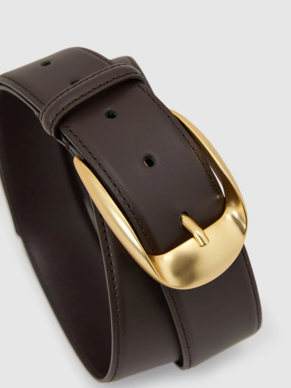 Reiss Sammy Chocolate Leather Rounded-buckle Belt, XL, view 4