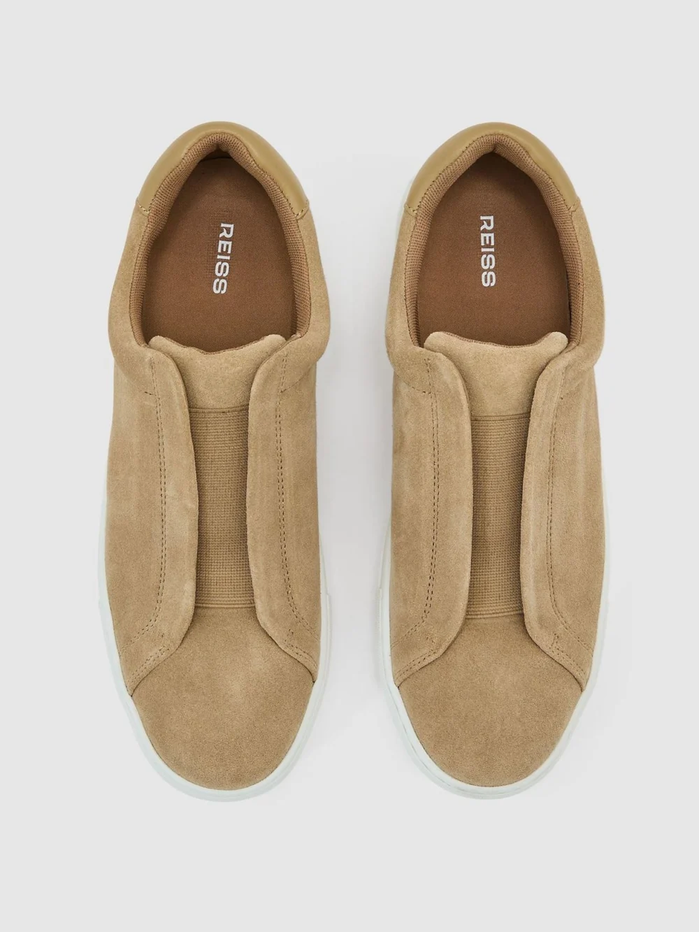 Reiss Sand Suede Slip-on Elasticated Trainers, view 2
