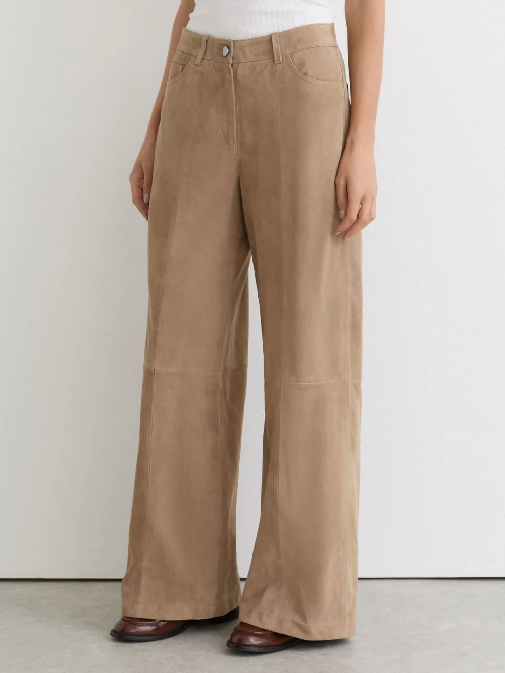 Reiss Sand Suede Wide-leg Trousers, view 3