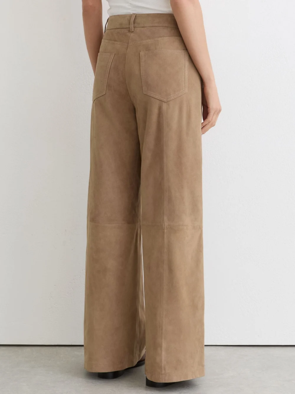 Reiss Sand Suede Wide-leg Trousers, view 4