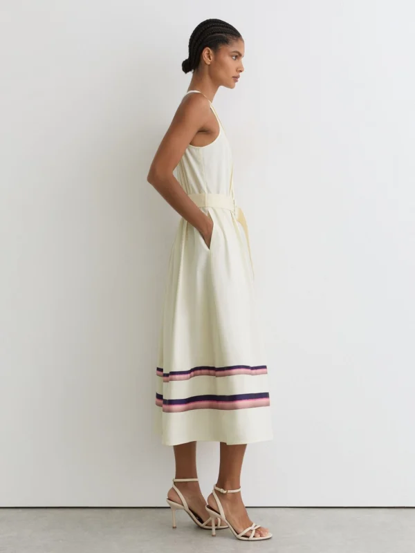Reiss Sara Cream Stretch-cotton Stripe-detail Midi Dress, 4