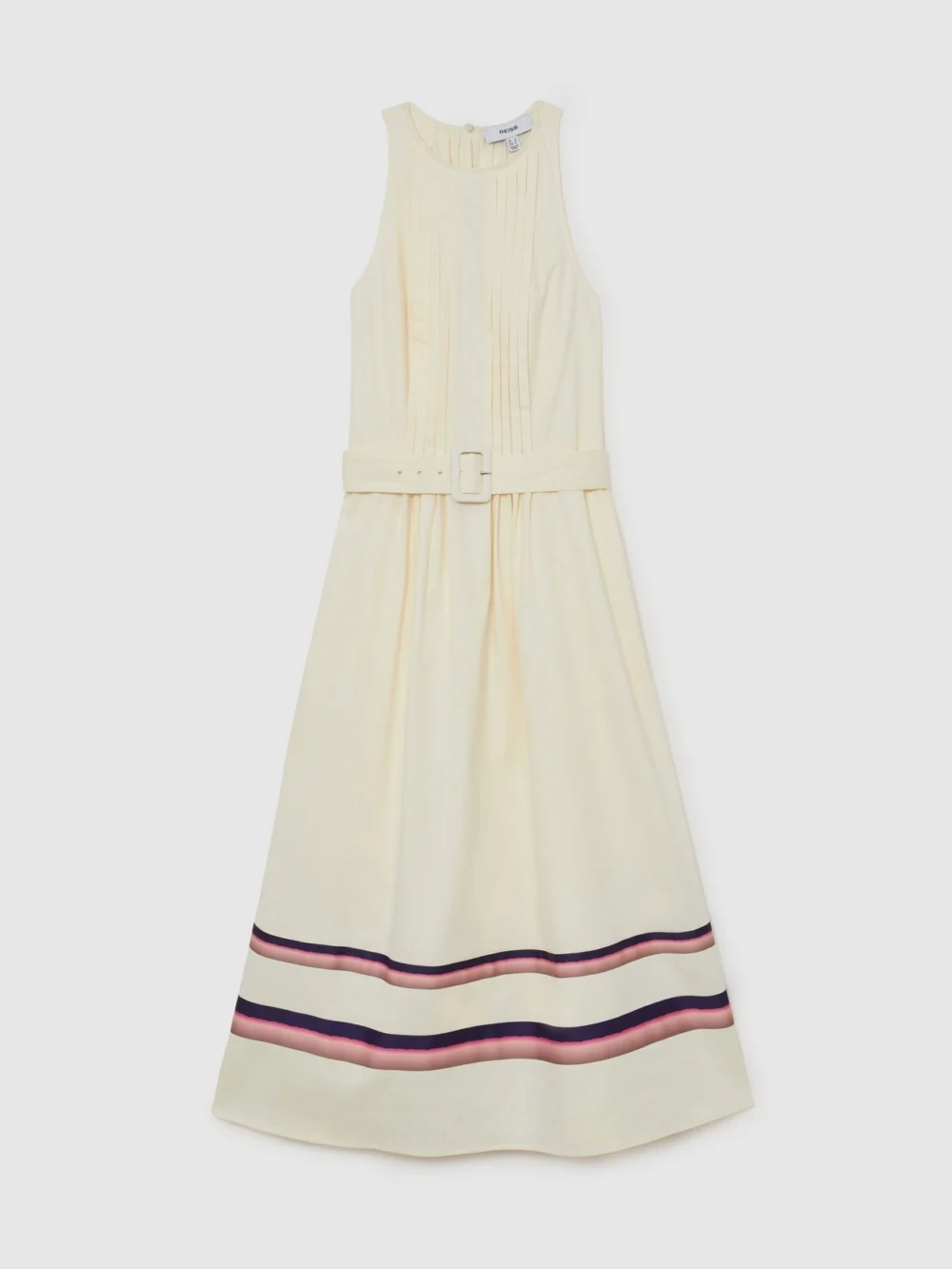 Reiss Sara Cream Stretch-cotton Stripe-detail Midi Dress, 4, view 2