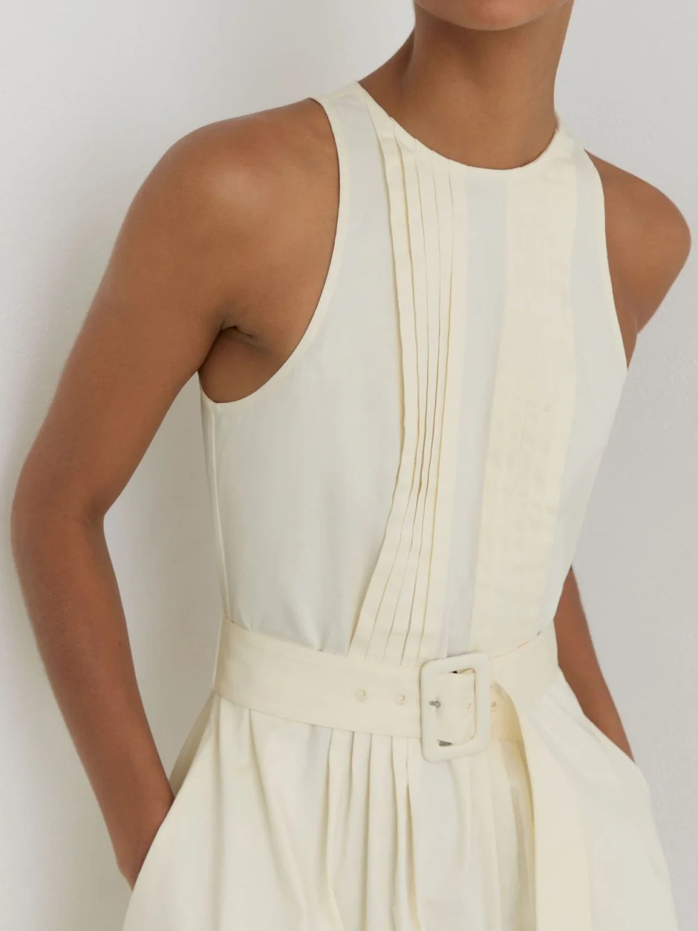 Reiss Sara Cream Stretch-cotton Stripe-detail Midi Dress, 4, view 3