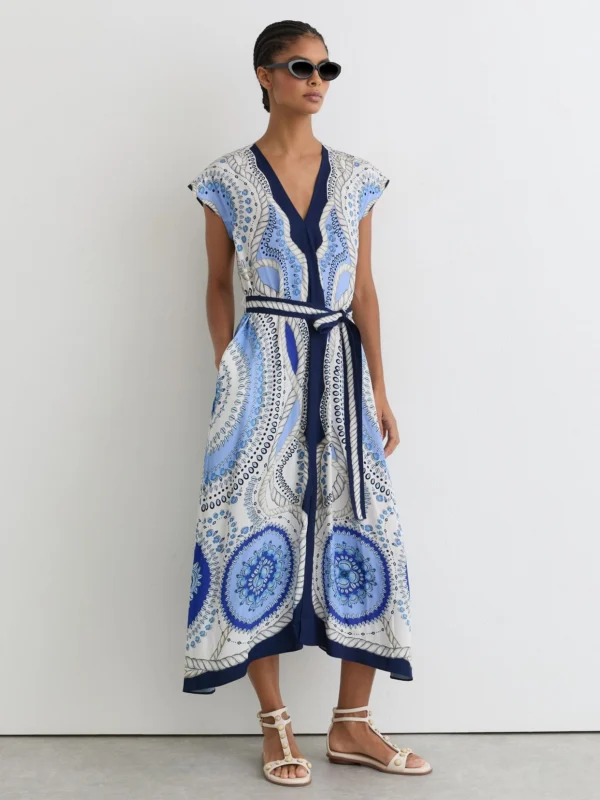 Reiss Scarf-print Belted Midi Dress