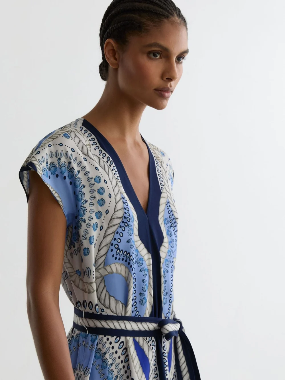 Reiss Scarf-print Belted Midi Dress, view 3