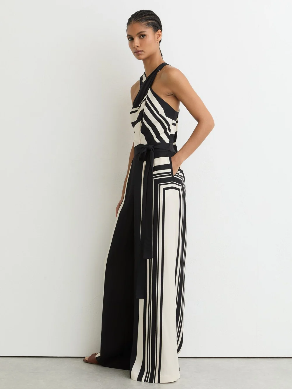 Reiss Scarf-print Belted Wide-leg Jumpsuit, view 3