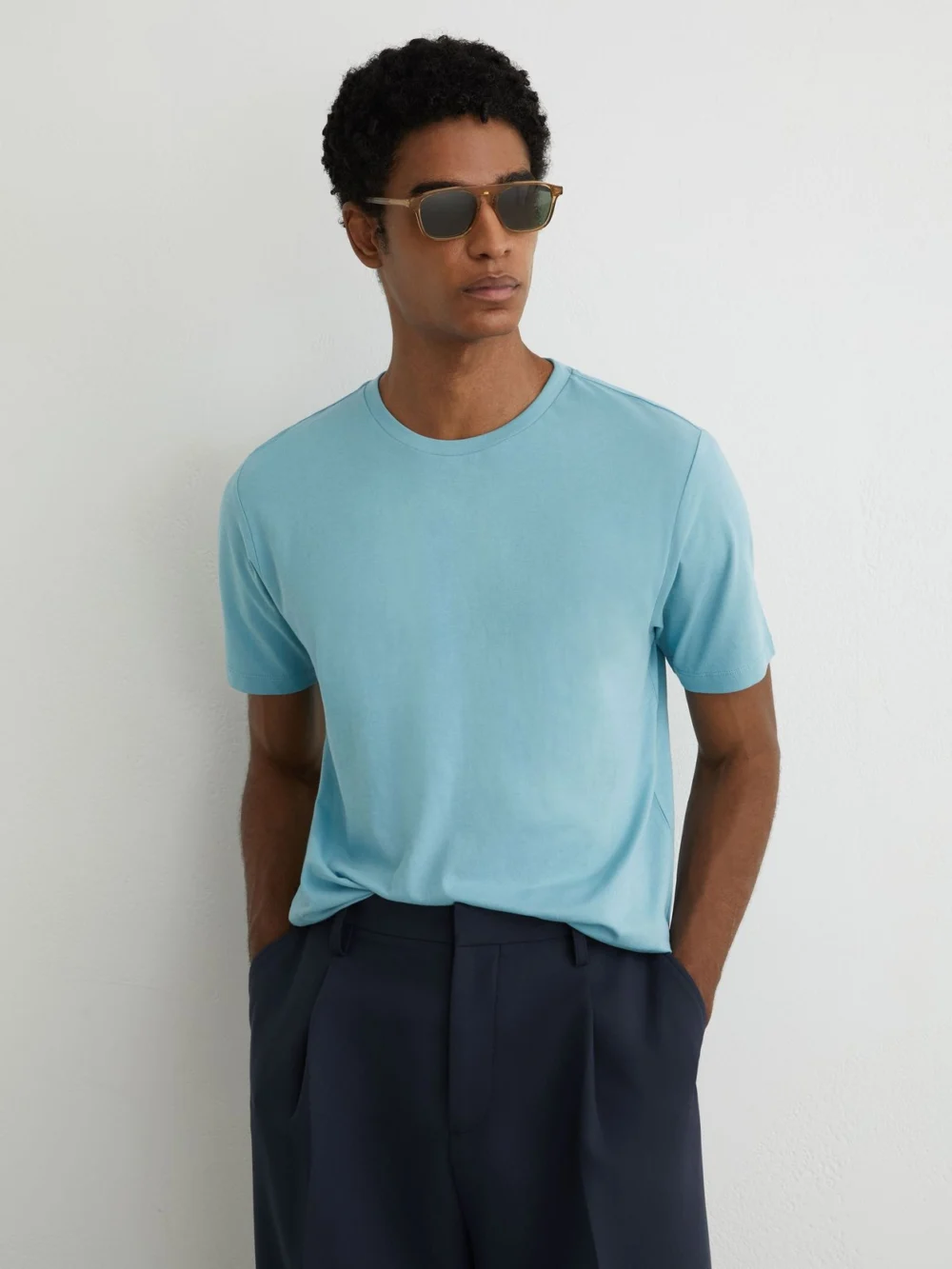 Reiss Sea Blue Cotton Crew-neck Tailored-fit T-shirt