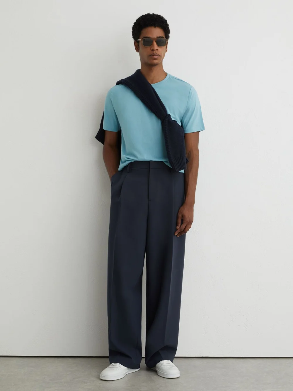 Reiss Sea Blue Cotton Crew-neck Tailored-fit T-shirt, view 3