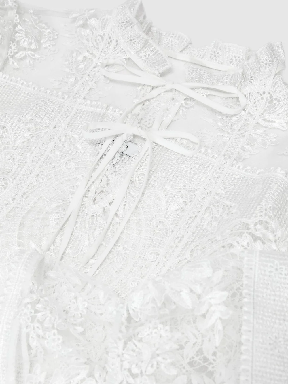 Reiss Sheer Lace Tie-neck Blouse, view 2