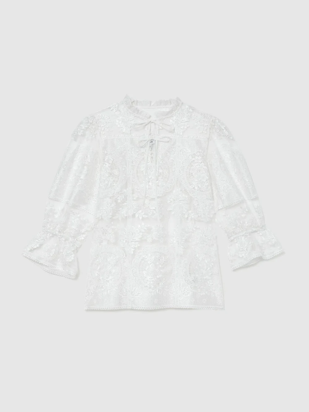 Reiss Sheer Lace Tie-neck Blouse, view 3