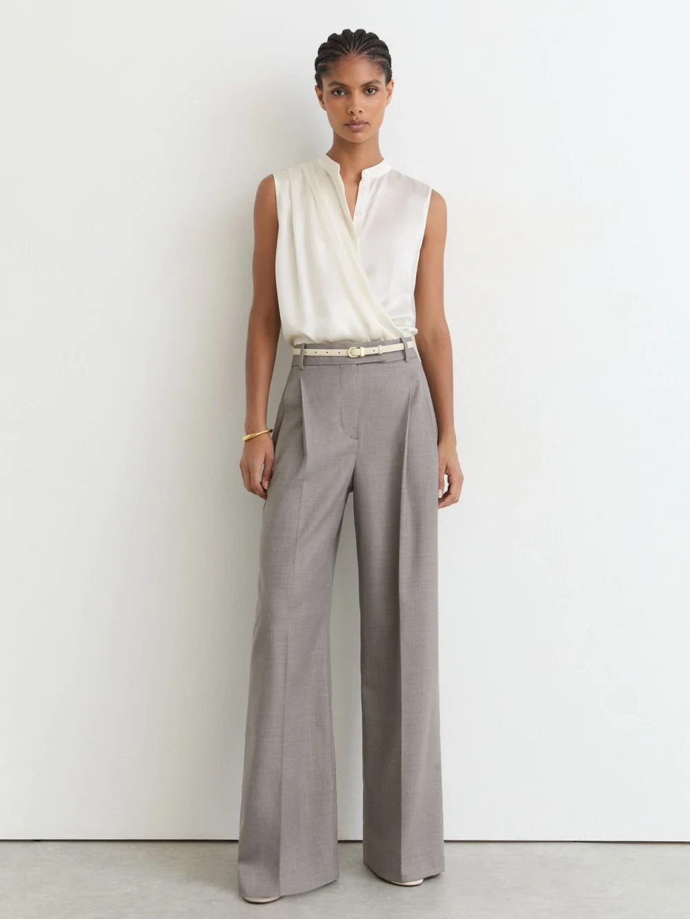 Reiss Silk Draped Sleeveless Top in ivory