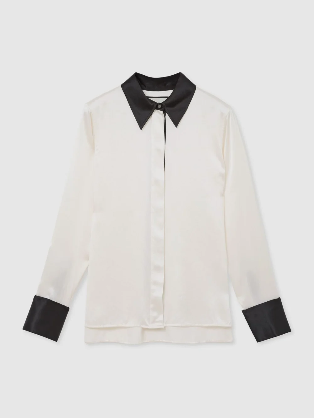 Reiss Silk-satin Tipped Concealed-placket Shirt, view 2