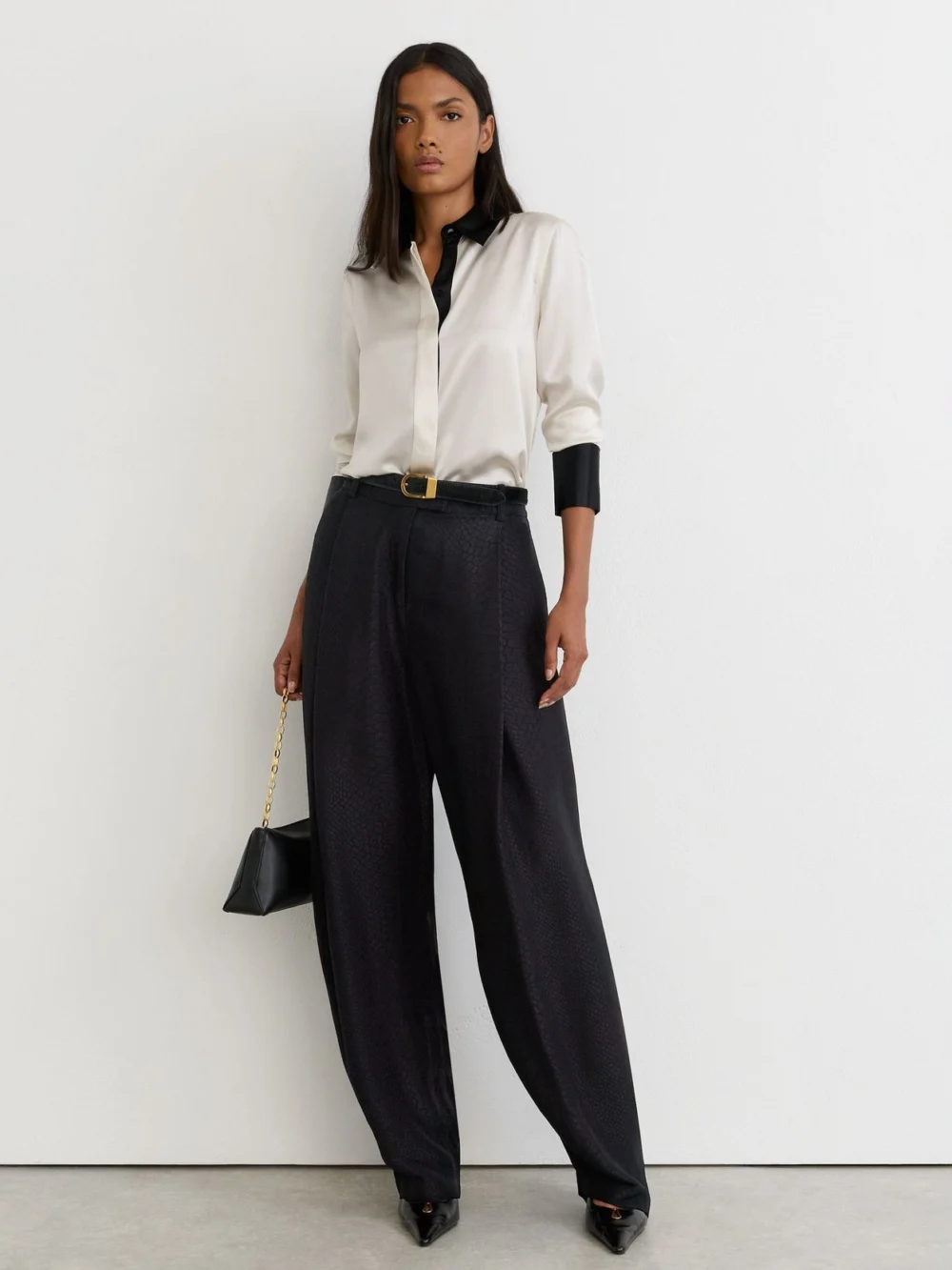 Reiss Silk-satin Tipped Concealed-placket Shirt, view 3
