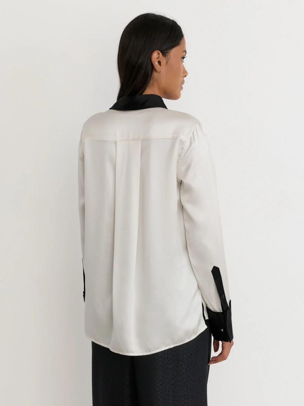 Reiss Silk-satin Tipped Concealed-placket Shirt, view 4
