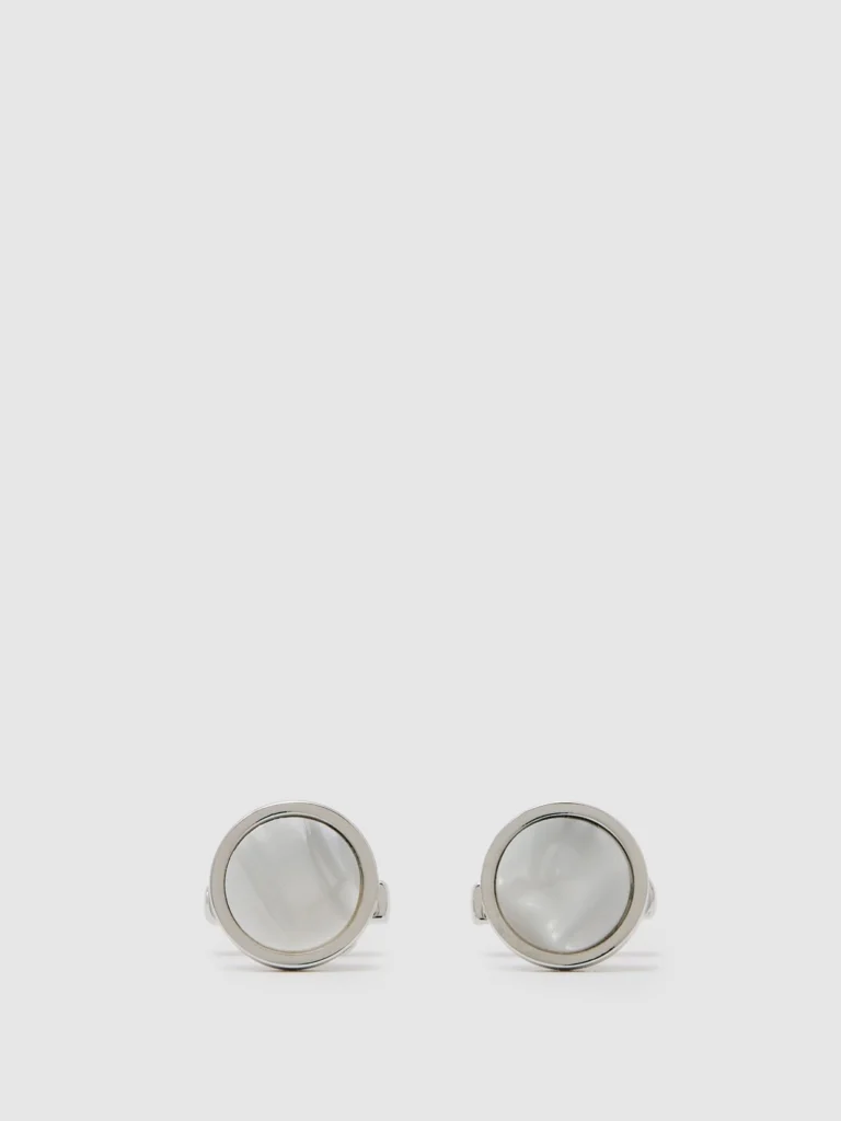 Reiss Silver & Mop Inlaid Round Cufflinks,