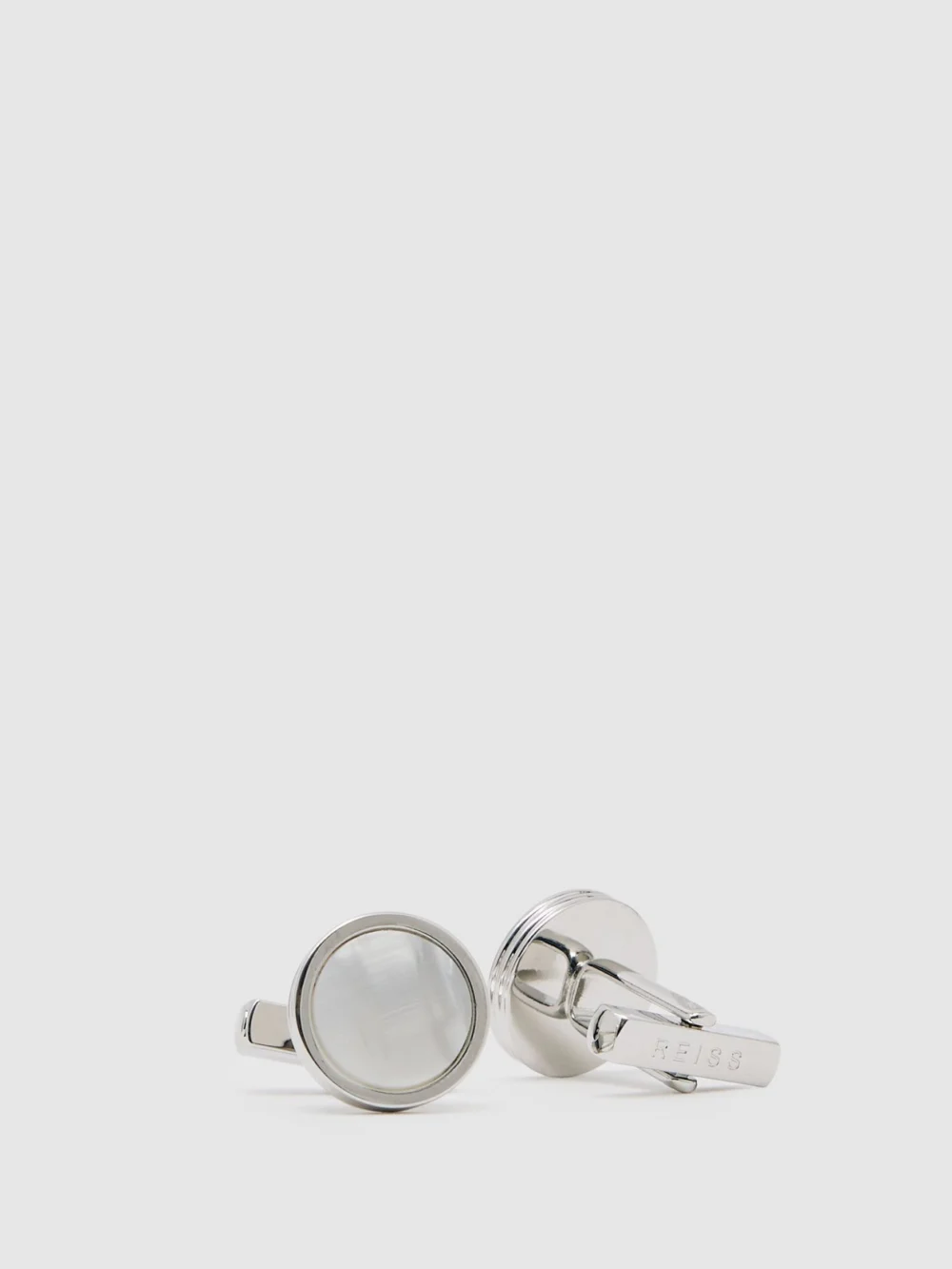 Reiss Silver & Mop Inlaid Round Cufflinks,, view 3