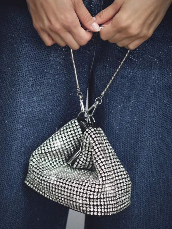 Reiss Silver Crystal Bracelet Pouch Bag,