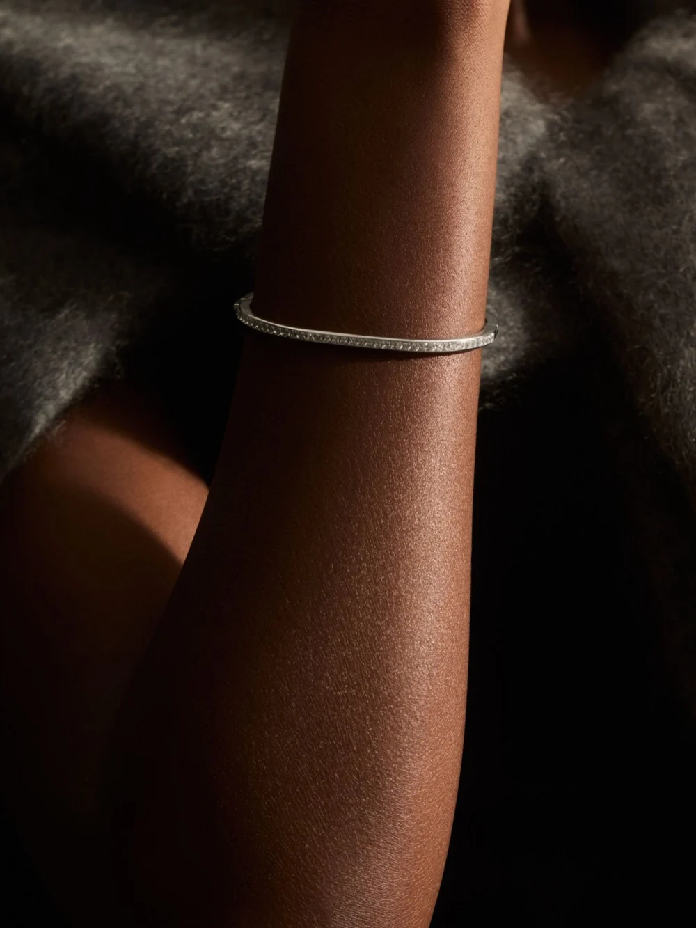 Reiss Silver Hinged Crystal Cuff,, view 2