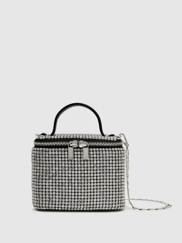 Reiss Silver Mini Crystal Vanity Crossbody Bag,