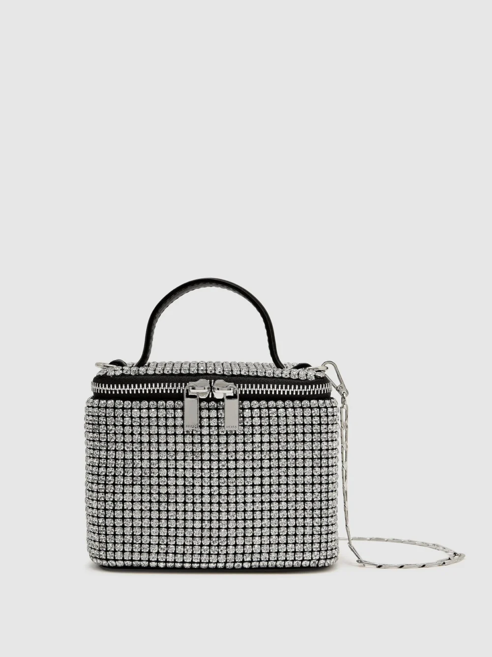 Reiss Silver Mini Crystal Vanity Crossbody Bag,, view 2