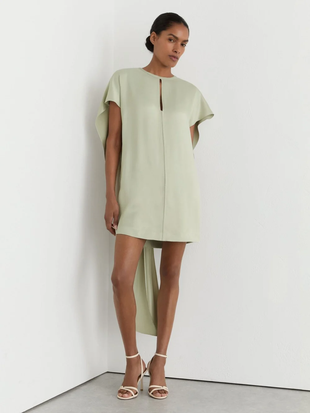 Reiss Silver Satin Cape-detail Mini Dress