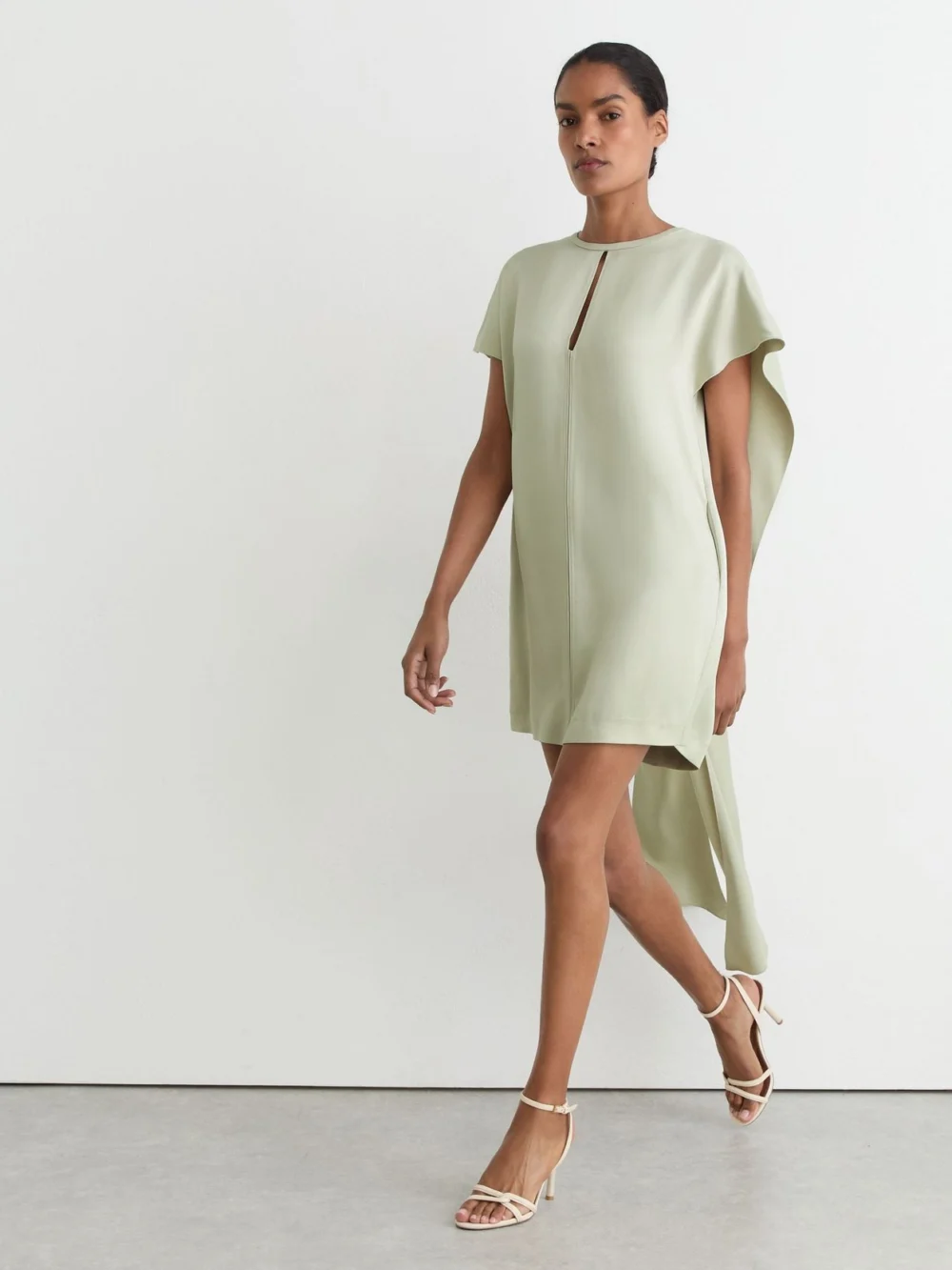 Reiss Silver Satin Cape-detail Mini Dress, view 3