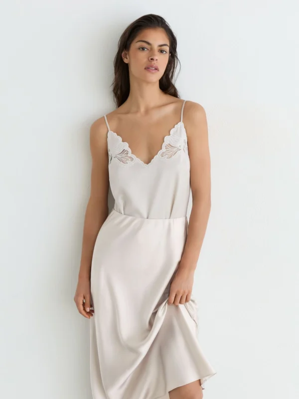 Reiss Silver Silk Slip Midi Skirt