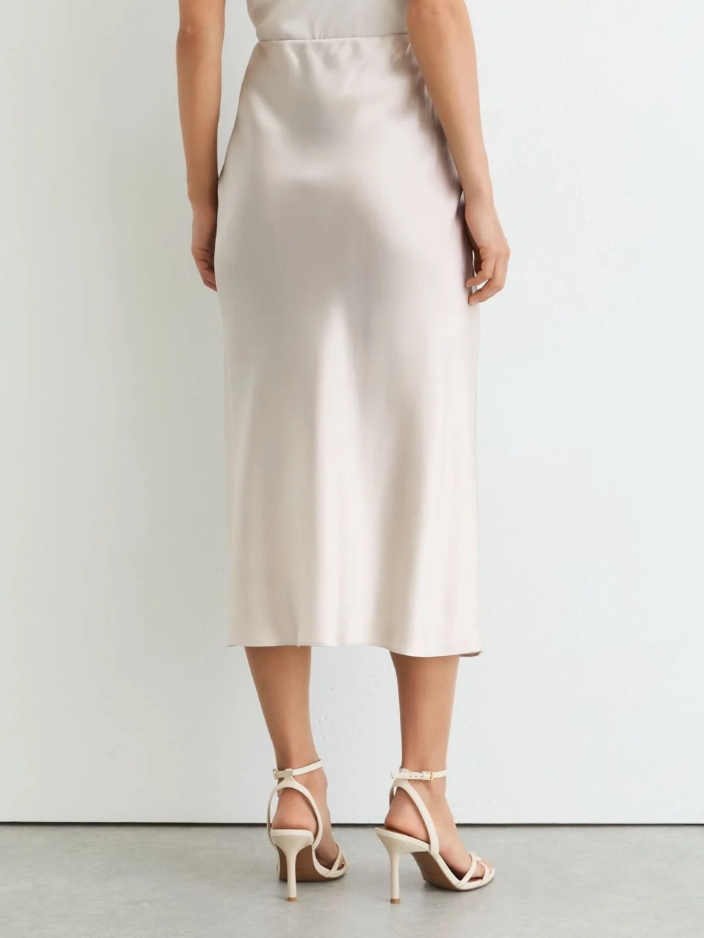 Reiss Silver Silk Slip Midi Skirt, view 3