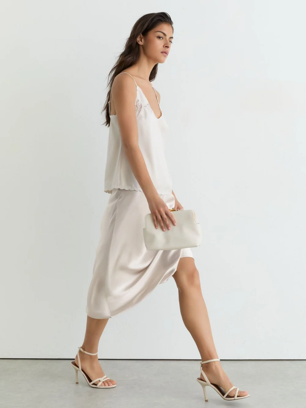 Reiss Silver Silk Slip Midi Skirt, view 4
