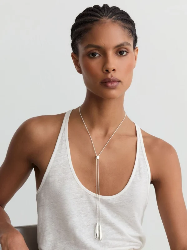 Reiss Silver Tone Sculpted Drop Lariat Necklace,