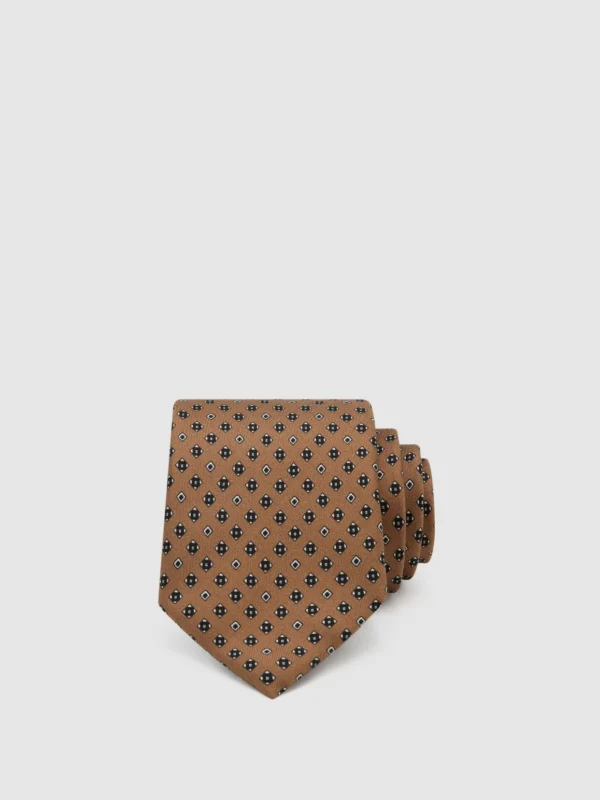 Reiss Silvio Golden Yellow Silk Twill Micro Diamond-print Tie, One Size
