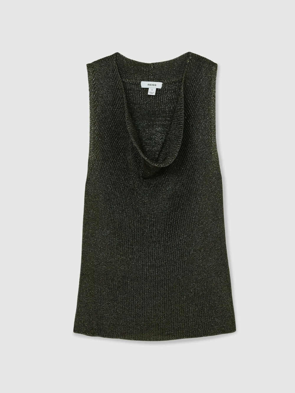 Reiss Simone Green Cowl-neck Metallic-knit Sleeveless Top, L, view 2