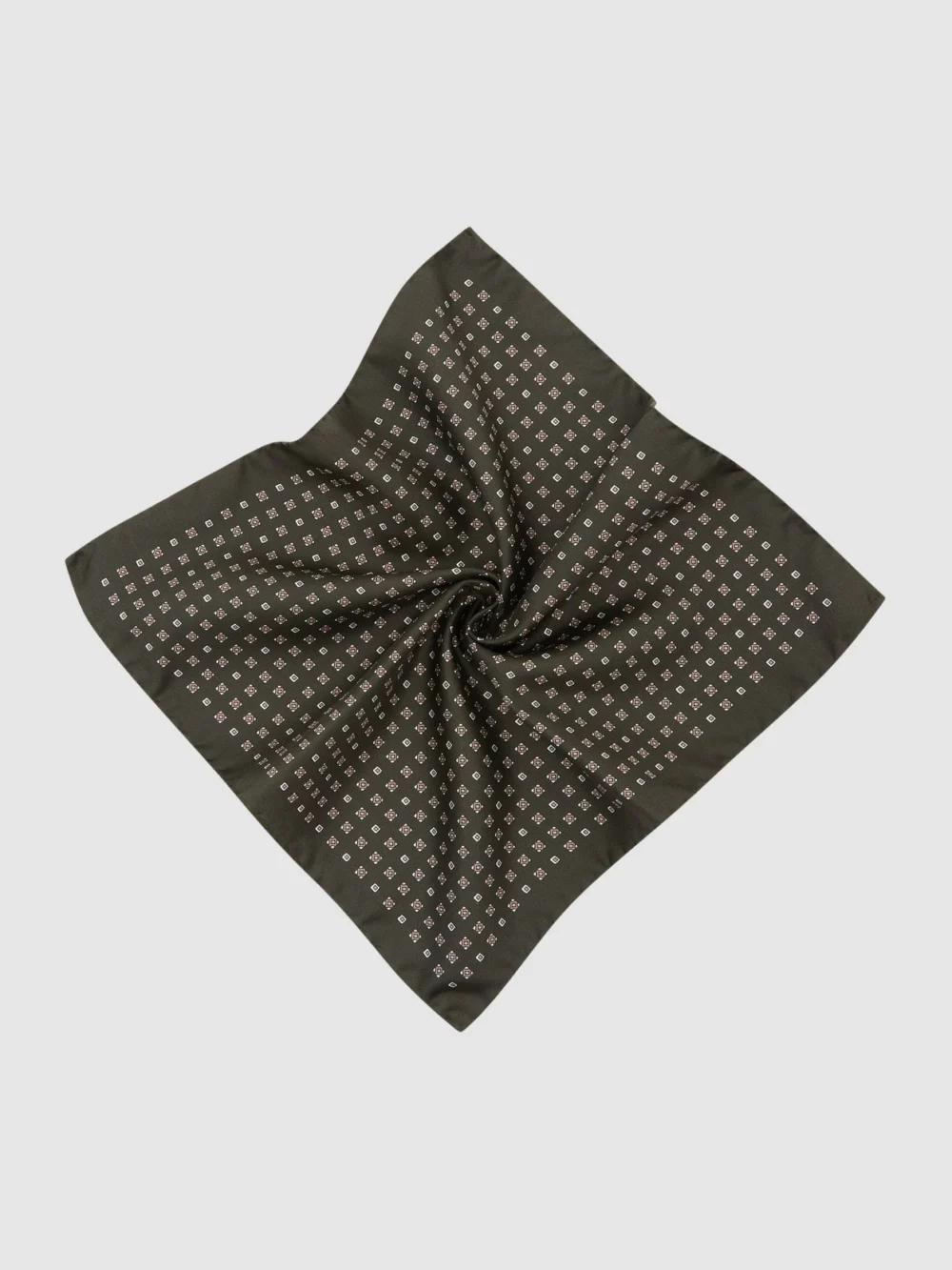 Reiss Sisto Khaki Green Silk Micro Diamond-print Pocket Square, view 2