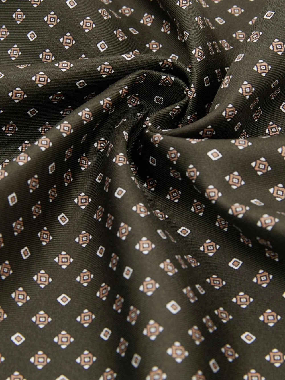 Reiss Sisto Khaki Green Silk Micro Diamond-print Pocket Square, view 3