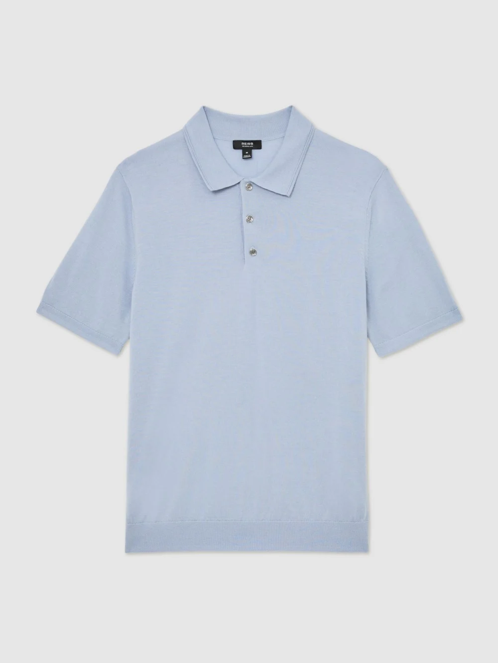 Reiss Sky Blue Merino Wool Short-sleeve Polo Shirt, view 2