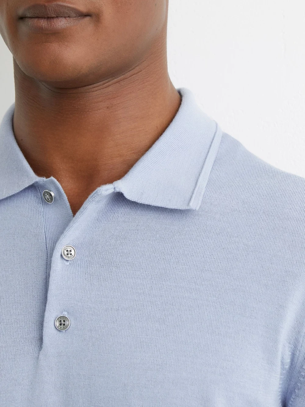 Reiss Sky Blue Merino Wool Short-sleeve Polo Shirt, view 4