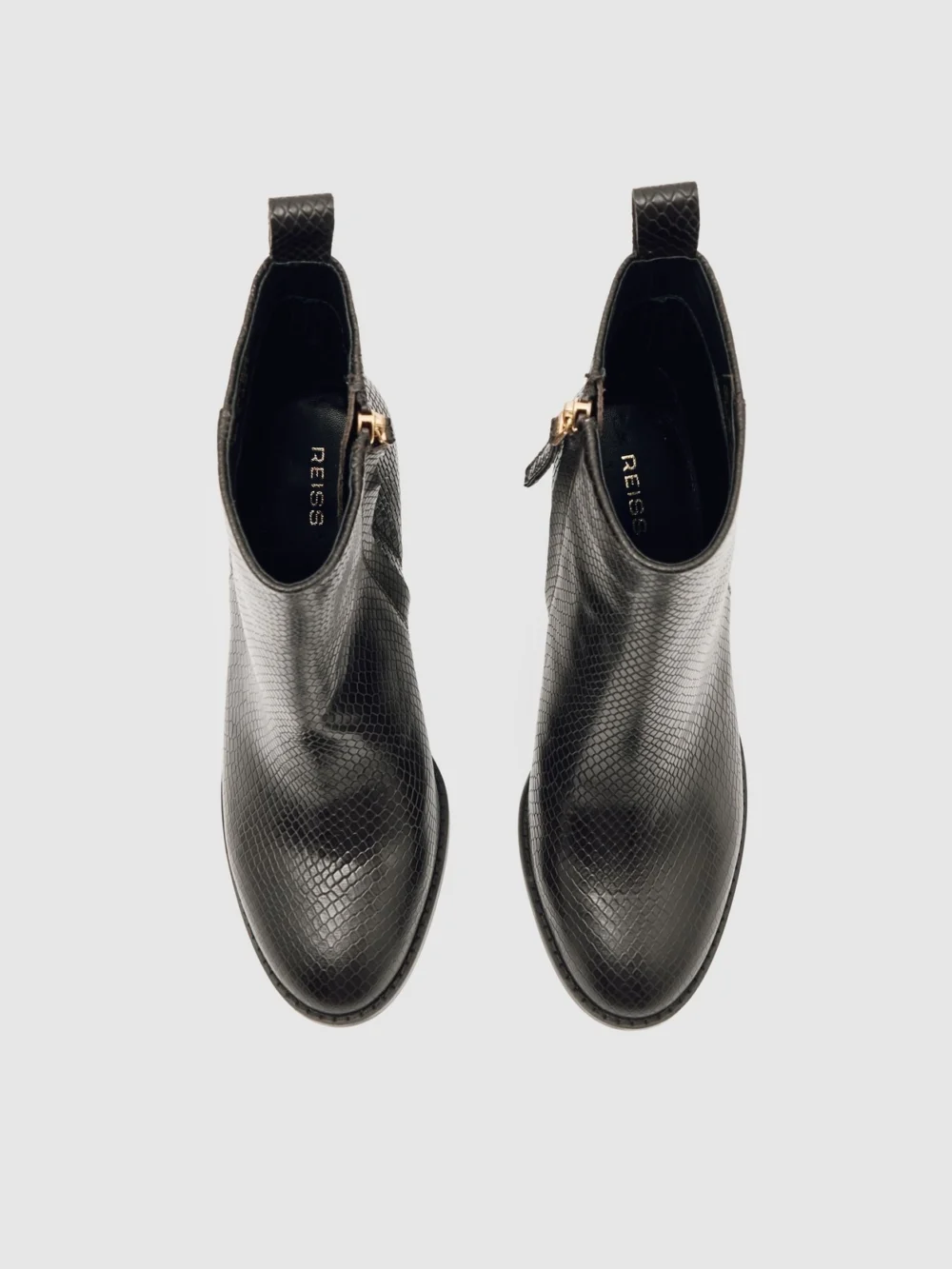 Reiss Snake Leather Block-heel Ankle Boots, view 3
