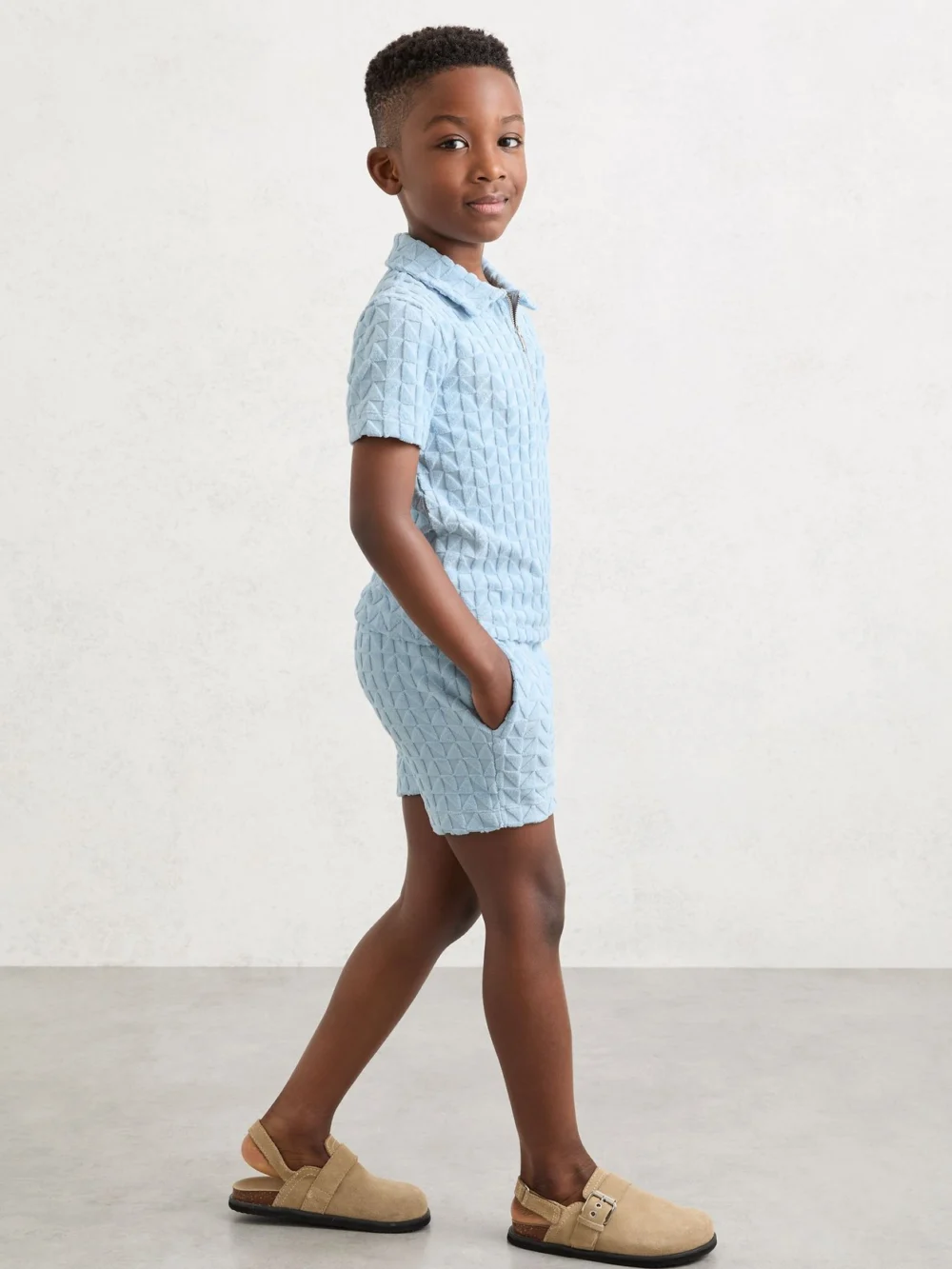 Reiss Soft Blue 9-13 yrs Textured Towelling Shorts, view 3