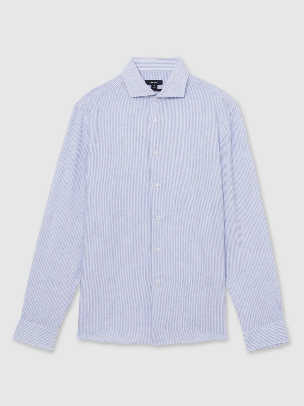 Reiss Soft Blue & White Fine Stripe Linen Long-sleeve Shirt Regular-fit, view 2