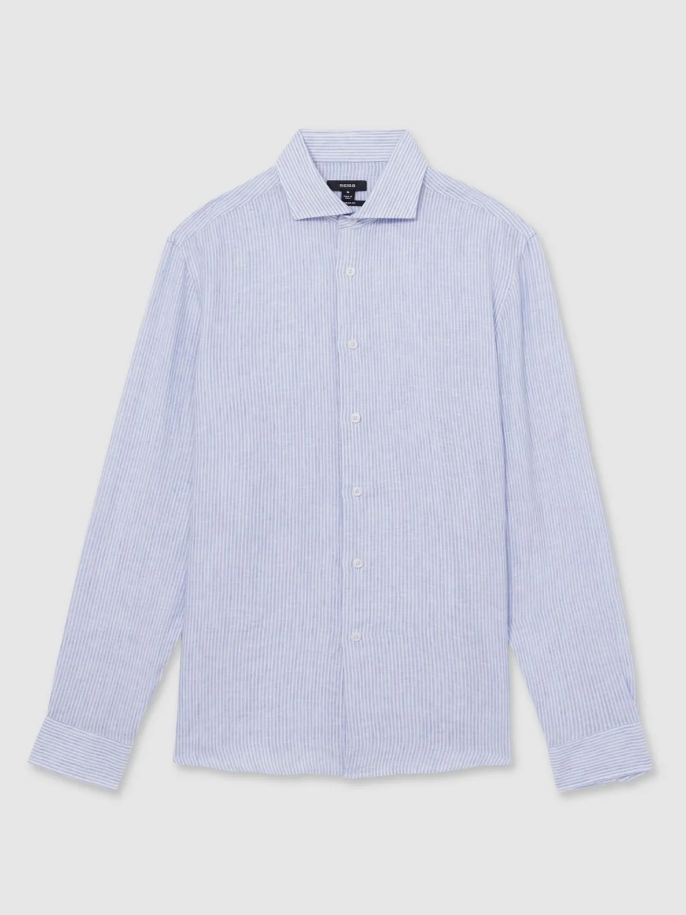 Reiss Soft Blue & White Fine Stripe Linen Long-sleeve Shirt Regular-fit, view 5