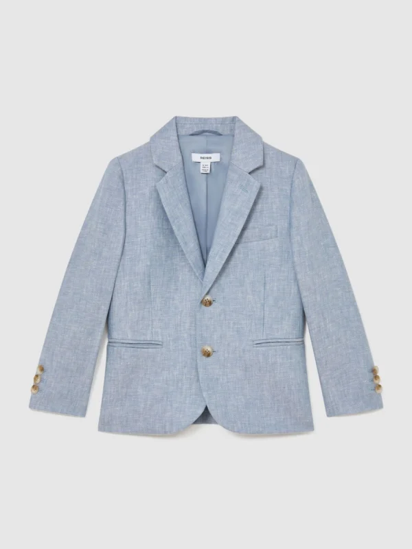Reiss Soft Blue Atlantic 3-9 yrs Linen Single-breasted Tailored Blazer