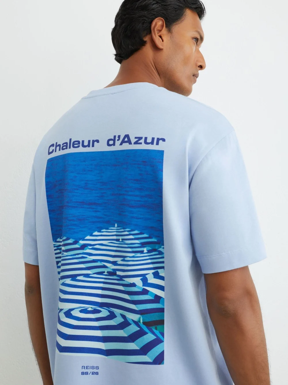 Reiss Soft Blue Cotton Beach-print Relaxed-fit T-shirt