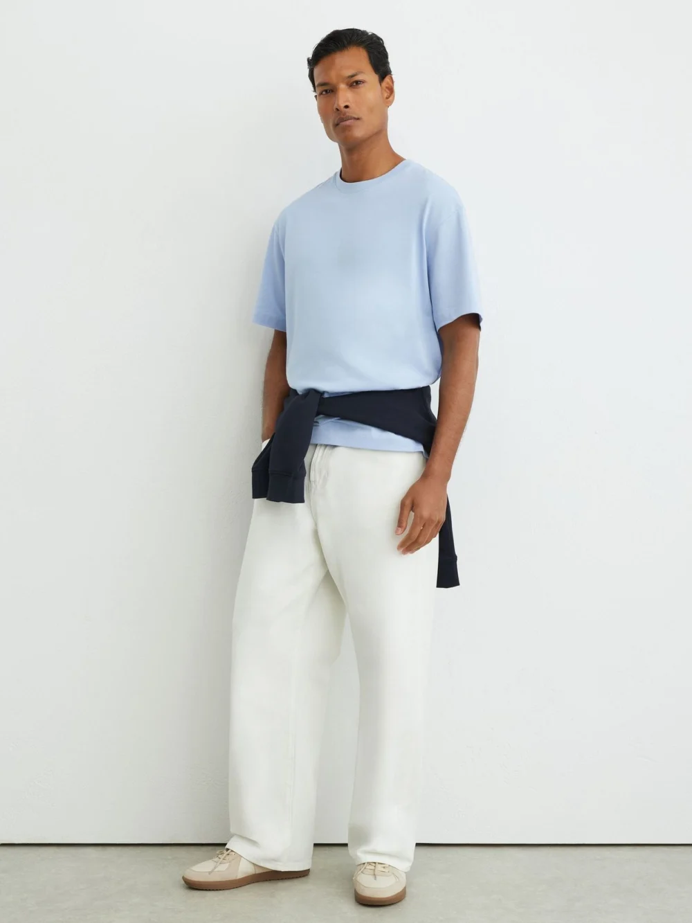 Reiss Soft Blue Cotton Beach-print Relaxed-fit T-shirt, view 3