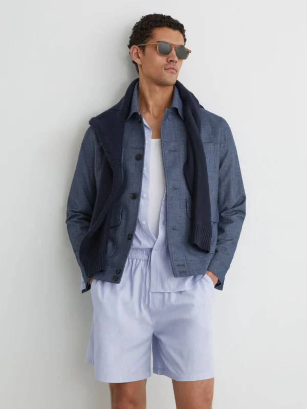 Reiss Soft Blue Cotton-blend Drawstring Pinstripe Shorts