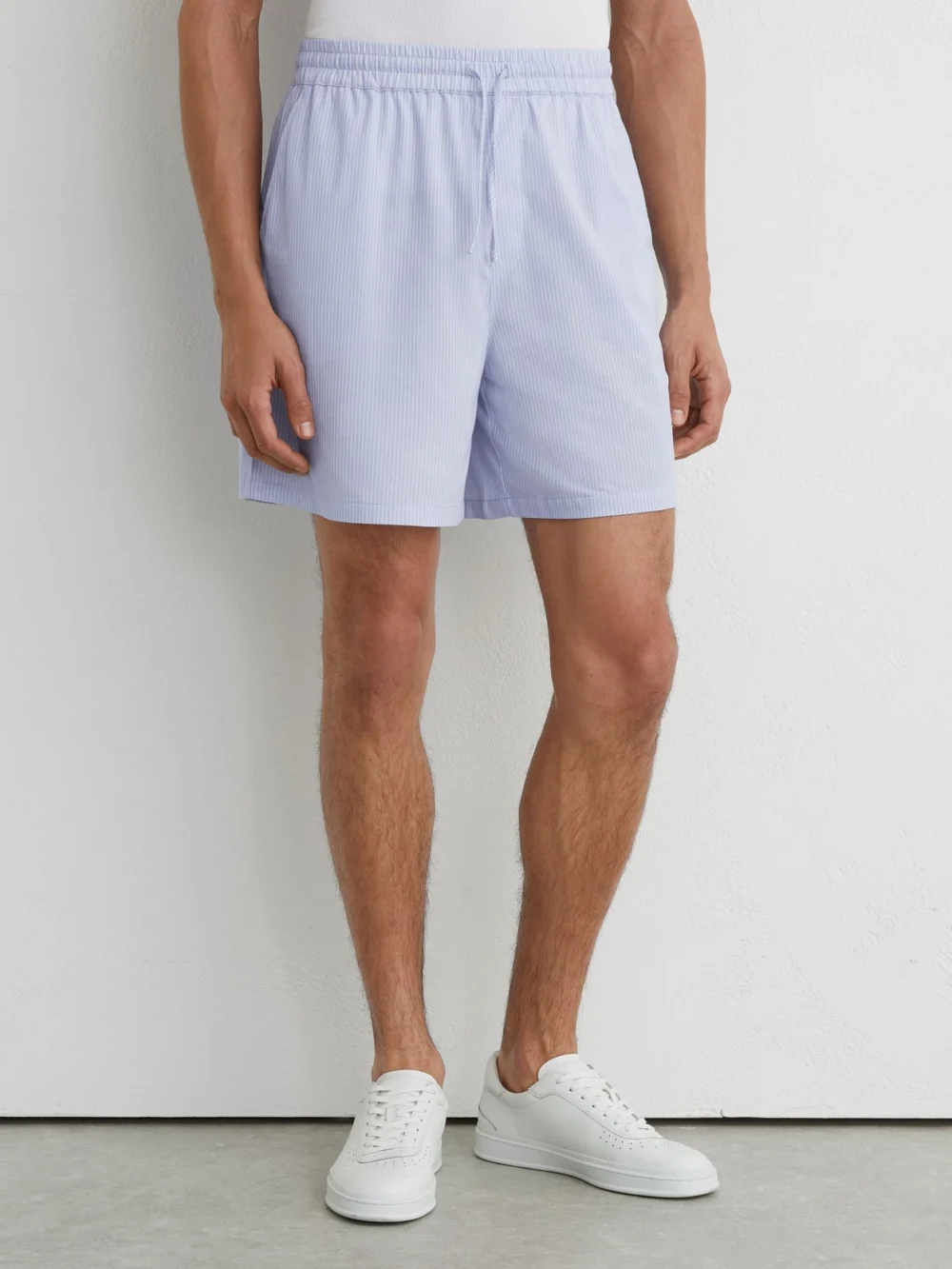 Reiss Soft Blue Cotton-blend Drawstring Pinstripe Shorts, view 4