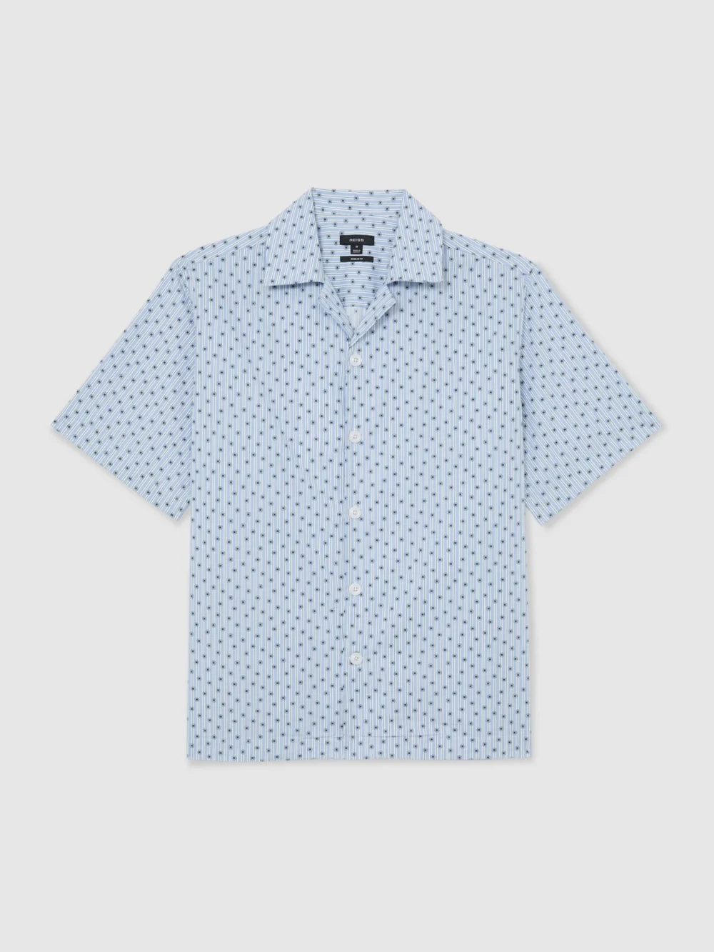 Reiss Soft Blue Cotton Medallion-print Cuban-collar Shirt, view 2