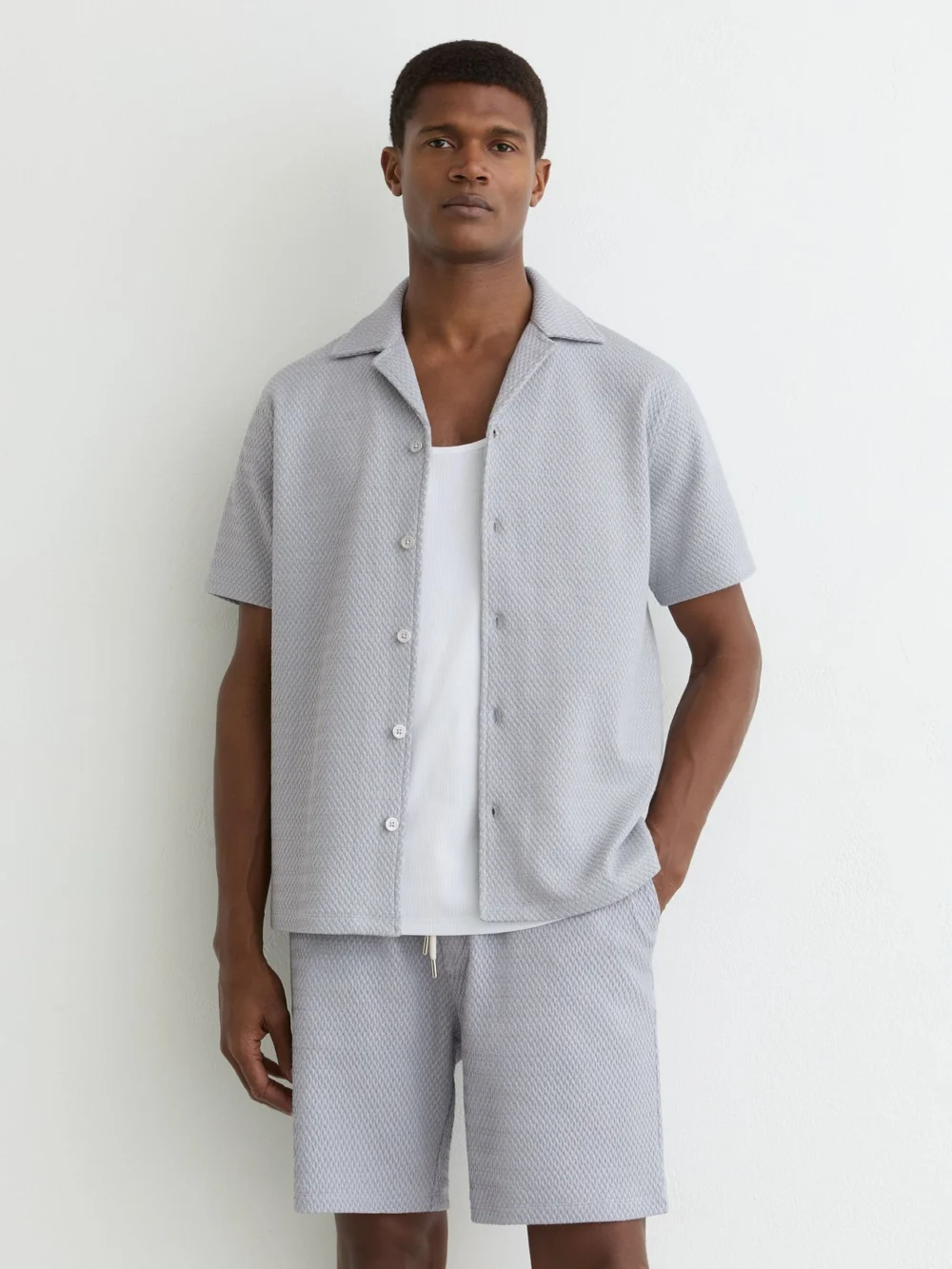 Reiss Soft Blue Jacquard Textured Drawstring Shorts