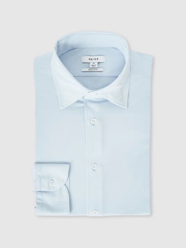 Reiss Soft Blue Long-sleeve Slim-fit Travel Shirt